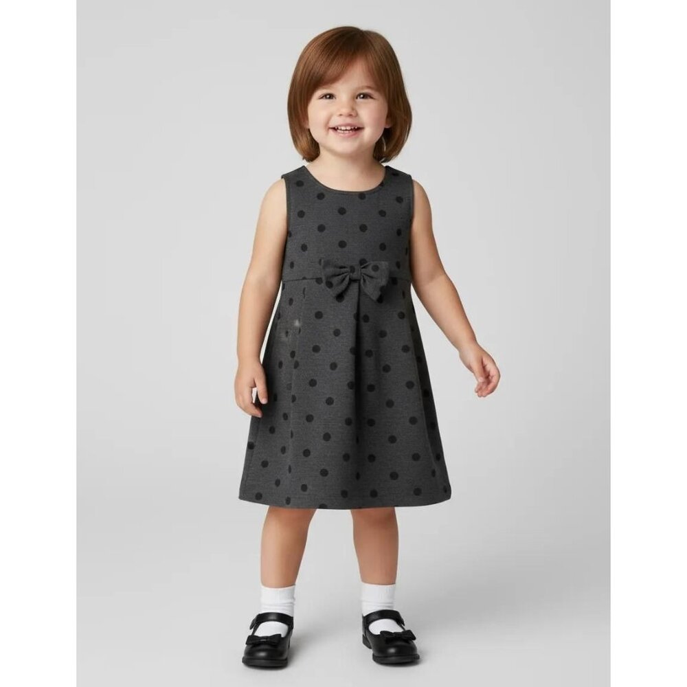 Belle Bird Toddler‎ Girls Charcoal Gray/Black Polka Dot Sleeveless Dress Size 3T